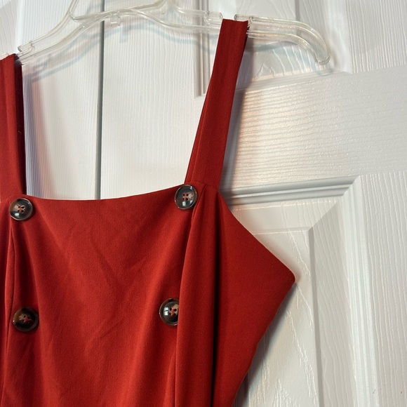 Have Jumpsuit Womens Large Burnt Orange Stretchy Wide Leg High Waist Tie Buttons - Picture 8 of 14